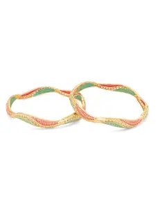 Yellow Chimes Women Set Of 2 Gold-Plated & Pink Meenakari Traditional Bangles