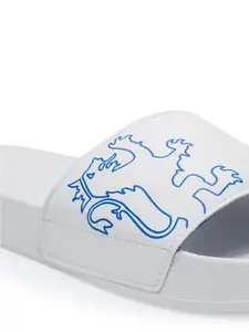 Red Tape Men White & Blue Printed Rubber Sliders
