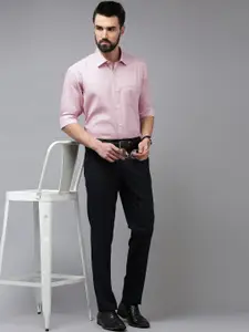 Van Heusen Men Pink Grid Tattersall Checks Checked Formal Shirt