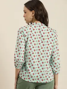 encore by INVICTUS Women Blue & Red Floral Printed Casual Shirt