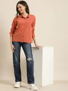 encore by INVICTUS Women Peach-Coloured Casual Shirt