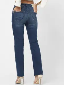 ONLY Women Blue Straight Fit High-Rise Low Distress Light Fade Jeans