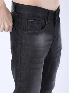 KETCH Men Charcoal Tapered Fit Low Distress Light Fade Stretchable Jeans