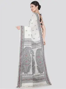 PinkLoom White & Grey Ethnic Motifs Pure Cotton Saree