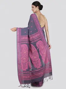 PinkLoom Grey & Pink Woven Design Pure Cotton Saree
