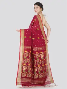 PinkLoom Maroon & Gold-Toned Woven Design Saree