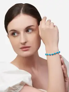 MINUTIAE Women Silver-Toned & Turquoise Blue Brass Turquoise Handcrafted Silver-Plated Link Bracelet