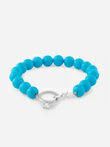 MINUTIAE Women Silver-Toned & Turquoise Blue Brass Turquoise Handcrafted Silver-Plated Bracelet
