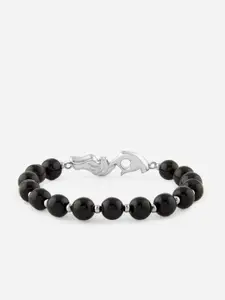 MINUTIAE Women Silver-Toned & Black Brass Crystals Silver-Plated Bracelet