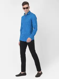 Turtle Men Blue Slim Fit Floral Printed Semiformal Shirt