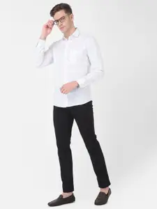 Turtle Men White & Blue Printed Regular Fit Cotton Linen Semiformal Shirt