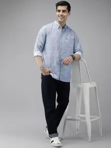 THE BEAR HOUSE Men Blue Slim Fit Printed  Linen Cotton Casual Shirt