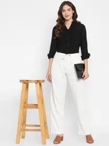 Taurus Black Ruffles Georgette Shirt Style Top