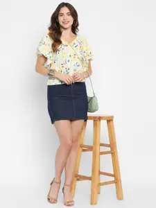 Taurus Women White & pristine Floral Print Crepe Wrap Top