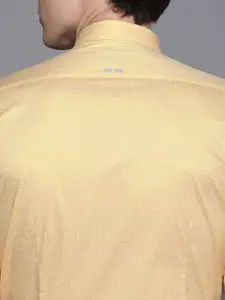 Louis Philippe Ath.Work Men Yellow & White Printed Slim Fit Semiformal Shirt