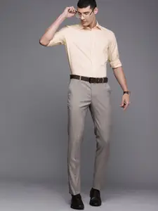 Louis Philippe Men Beige Classic Regular Fit Solid Opaque Pure Premium Cotton Formal Shirt