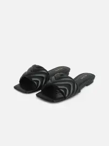 ALDO Women Black Textured Open Toe Flats