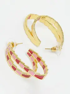 Voylla Gold-Toned & Peach-Coloured Contemporary Hoop Earrings