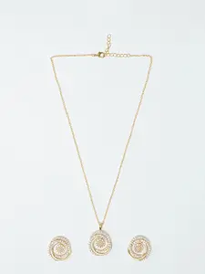 Voylla Gold-Plated White Studded Pendant Set