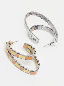 Voylla Silver-Toned & Yellow Contemporary Half Hoop Earrings