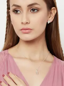 Studio Voylla 925 Sterling Silver CZ-Studded Triangular Pendant With Chain