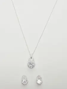 Studio Voylla 925 Sterling Silver Chain CZ Stone-Studded Pendant Set