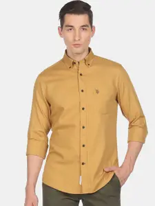 U.S. Polo Assn. U S Polo Assn Men Yellow Cotton Solid Casual Shirt