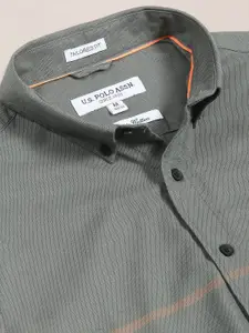 U.S. Polo Assn. U S Polo Assn Men Grey Contrast Stripe Casual Shirt