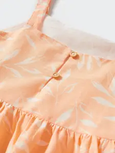 Mango Kids Girls Peach-Coloured & White Floral Print Cotton Fit & Flare Dress