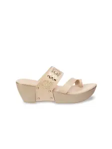 Metro Women Beige Wedge Sandals with Laser Cuts