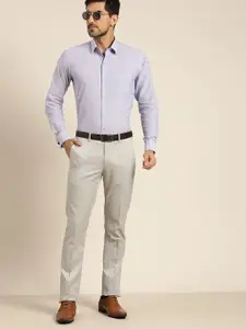 Hancock Men Blue Solid Slim Fit French Cuff Pure Cotton Formal Shirt