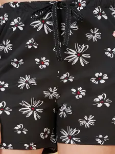 Dreamz by Pantaloons Women Black Floral Printed Lounge shorts Set of 3