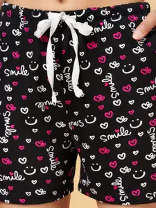 Dreamz by Pantaloons Women Black & Green Printed Lounge shorts