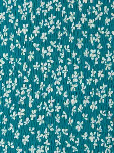 People Teal Floral Print Cinched Waist Top