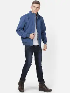 t-base Men Blue Windcheater Bomber Jacket