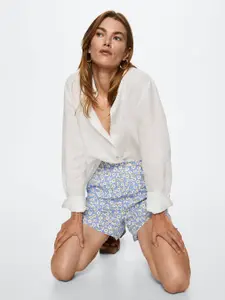 MANGO Women Blue Floral Printed Shorts