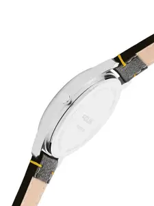 FCUK Men Yellow Printed Dial & Black Leather Straps Analogue Watch FK00011B