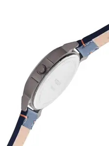 FCUK Men Blue Dial & Blue Leather Straps Analogue Watch-FK00010E