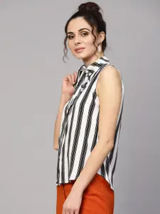 SASSAFRAS Women White & Black Striped Top