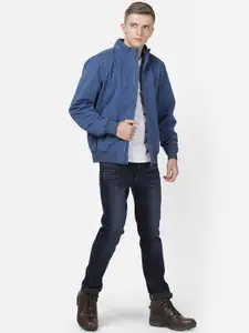t-base Men Blue Lightweight Longline Bomber Jacket