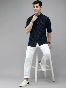 THE BEAR HOUSE Men Navy Blue Slim Fit Printed Cotton Casual Shirt