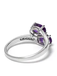 HIFLYER JEWELS 925 Sterling Silver Rhodium-Plated Purple Topaz-Studded Finger Ring