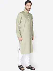 NAMASKAR Men Green Solid Cotton Kurta with Pyjamas