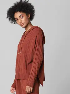 ONLY Women Maroon Ribbed Pullover