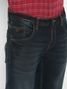 Turtle Men Navy Blue Tapered Fit Light Fade Stretchable Jeans