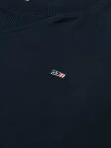 Arrow Men Navy Blue Solid Knitted Sweatshirt