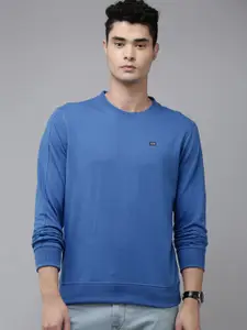 Arrow Men Blue Solid Pullover Sweatshirt