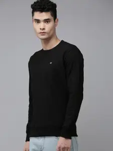 Arrow Men Navy Blue Solid Pullover Sweatshirt