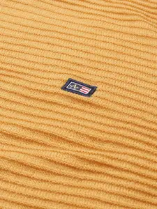 Arrow Men Yellow Striped Self Design Acrylic Pullover