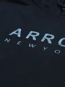 Arrow Men Navy Blue Brand Logo Print Hooded Sweatshirt
